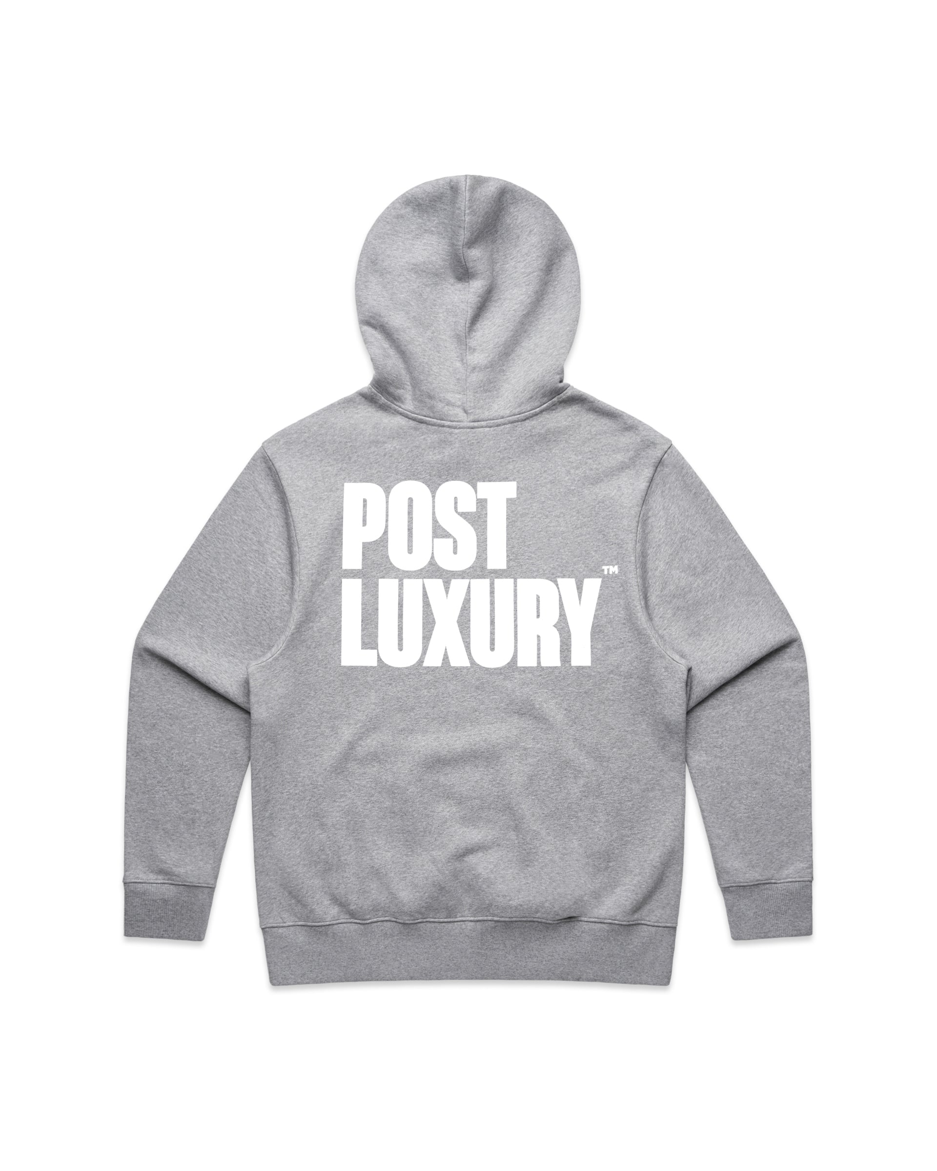 Post Luxury Logo Heavy Hoodie Grey Marl